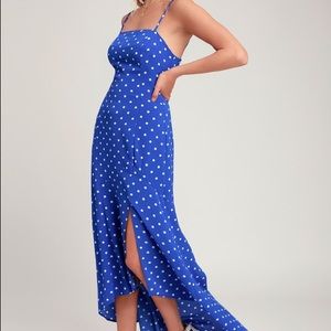 ADDI ROYAL BLUE POLKA DOT MIDI DRESS